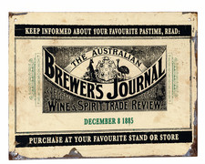 Vintage Brewer’s Journal Metal Tin Sign Australian Brewing Pub Bar Wall Decor