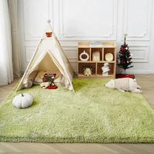 Green Grass Area Rugs for Bedroom, 5x8 Shag 9' x 6' (Rectangular) Grass Green