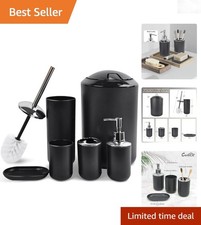 Bathroom Accessories Set 6 Piece Shiny Black Plastic Modern Soap Dispenser To...