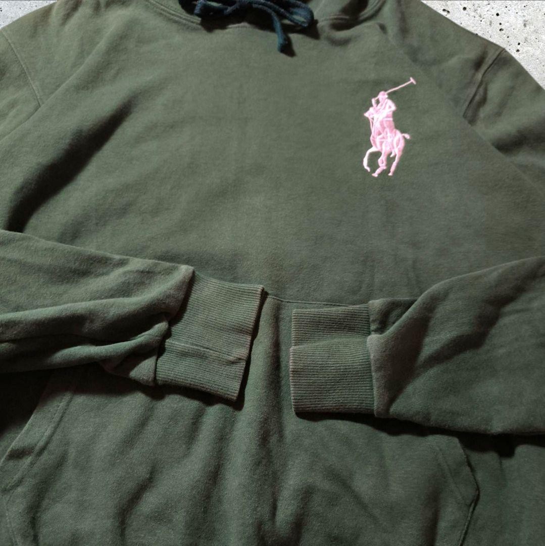 Felpa con cappuccio Ralph Lauren anni 90 Big Pony verde sfumato vintage uomo unisex usata