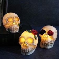 1x Glowing Skeleton Mini Skull Head Halloween Skeleton Figurines Garden Ornament