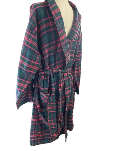 Vintage LL Bean kariert Flanell Morgenmantel Gürtel Herren Medium Bauernhaus rot grün 90er USA - Bild 2 von 8