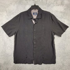 Nat Nast Luxury Originals Mens L Black Silk Blend Embroidered Button Down Shirt