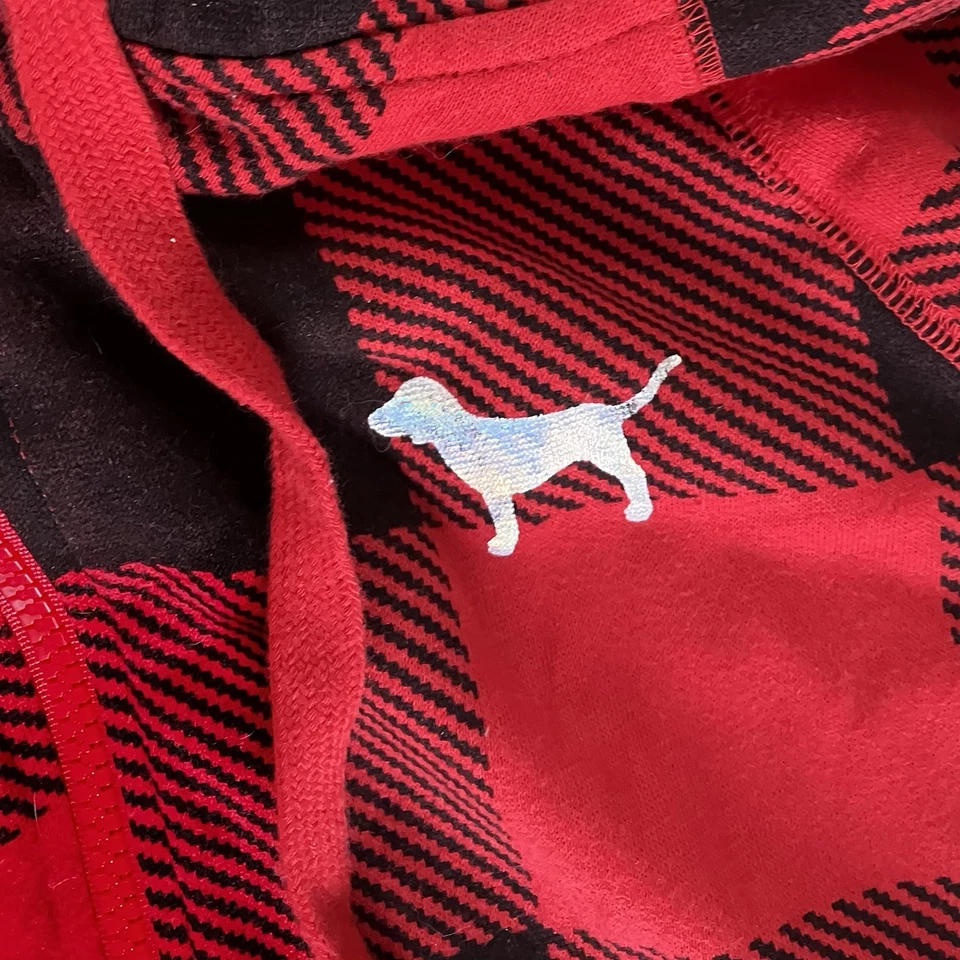 Victoria Secret PINK Black & Red Buffalo Check One Piece Pajamas Sz XS Women’s - Image 4 of 4