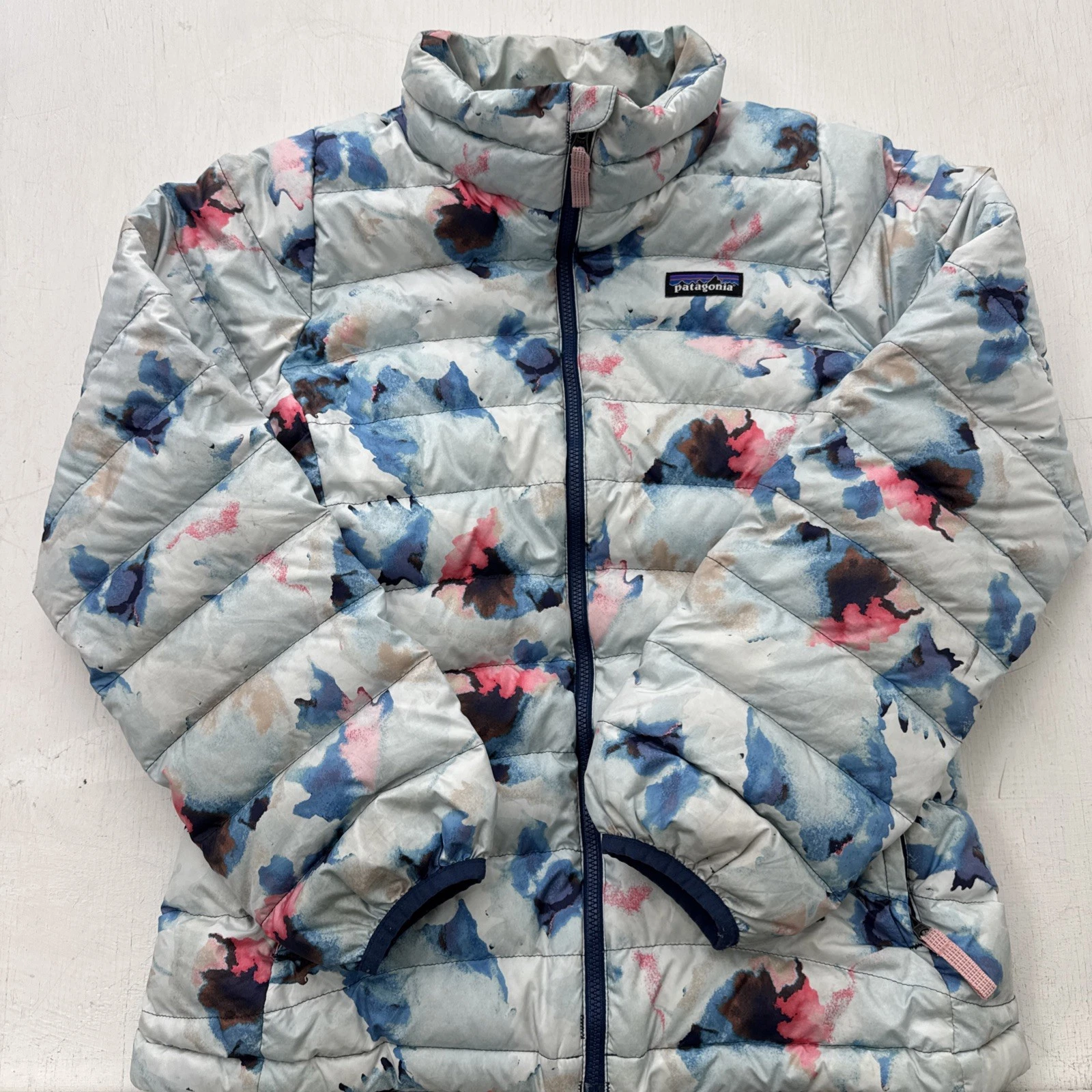 Patagonia Down Sweater Puffer Jacket Girls sz L 12 Blue Full Zip