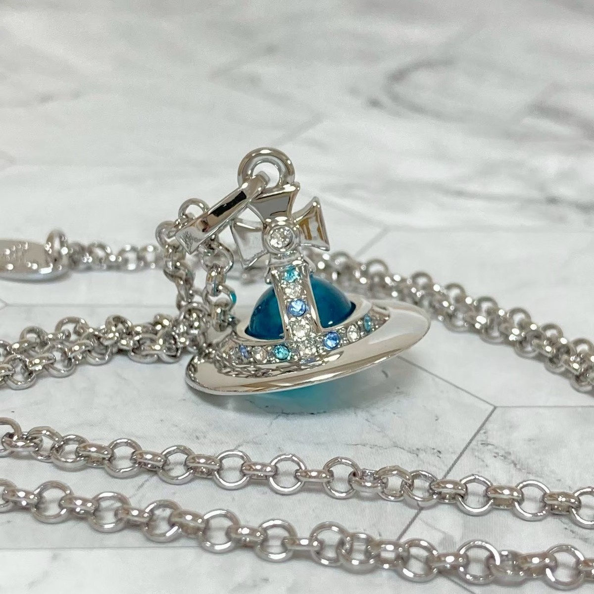 Vivienne Westwood Necklace Tiny Orb Silver light blue 2.3cm w