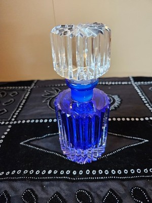 Vintage ribbed cobalt and clear perfume bottle and stopper