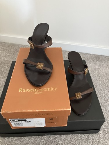 Russell & Bromley Brown Calf Leather Wedge Sandals Size UK 6 EU 39