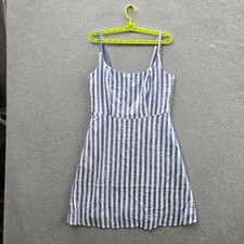 Old Navy Women Dress L TALL Blue Linen Rayon Striped Sundress Sleeveless
