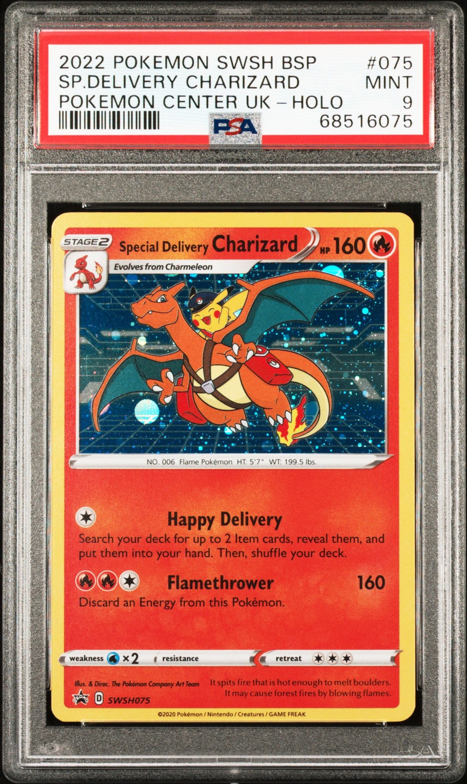 2022 POKEMON SWSH BLACK STAR PROMO #075 SPECIAL DELIVERY CHARIZARD-HOLO PSA 9