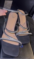 Windsor Women's Black Rhinestone Strappy Open Toe Block Heel Sandals 8.5