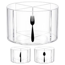 360° Rotating Acrylic Utensil Caddy, 4 Compartment Plastic Silverware Cutlery...