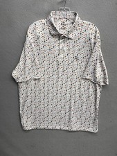 Rhoback Polo Shirt Mens XL White BBQ Hamburger Hotdog Golf Performance Stretch