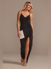 David's Bridal Black Sparkle Slit Maxi Dress Size 0 EUC