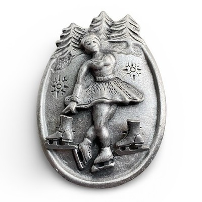 Torino Ice Skater Skating Pewter Brooch Necklace Earring Jewelry Trinket Box