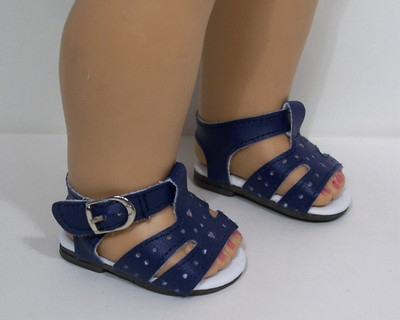 Navy Blue Heart-Dot CutOut Sandals Doll Shoes For 18'' American Girl (Debs)