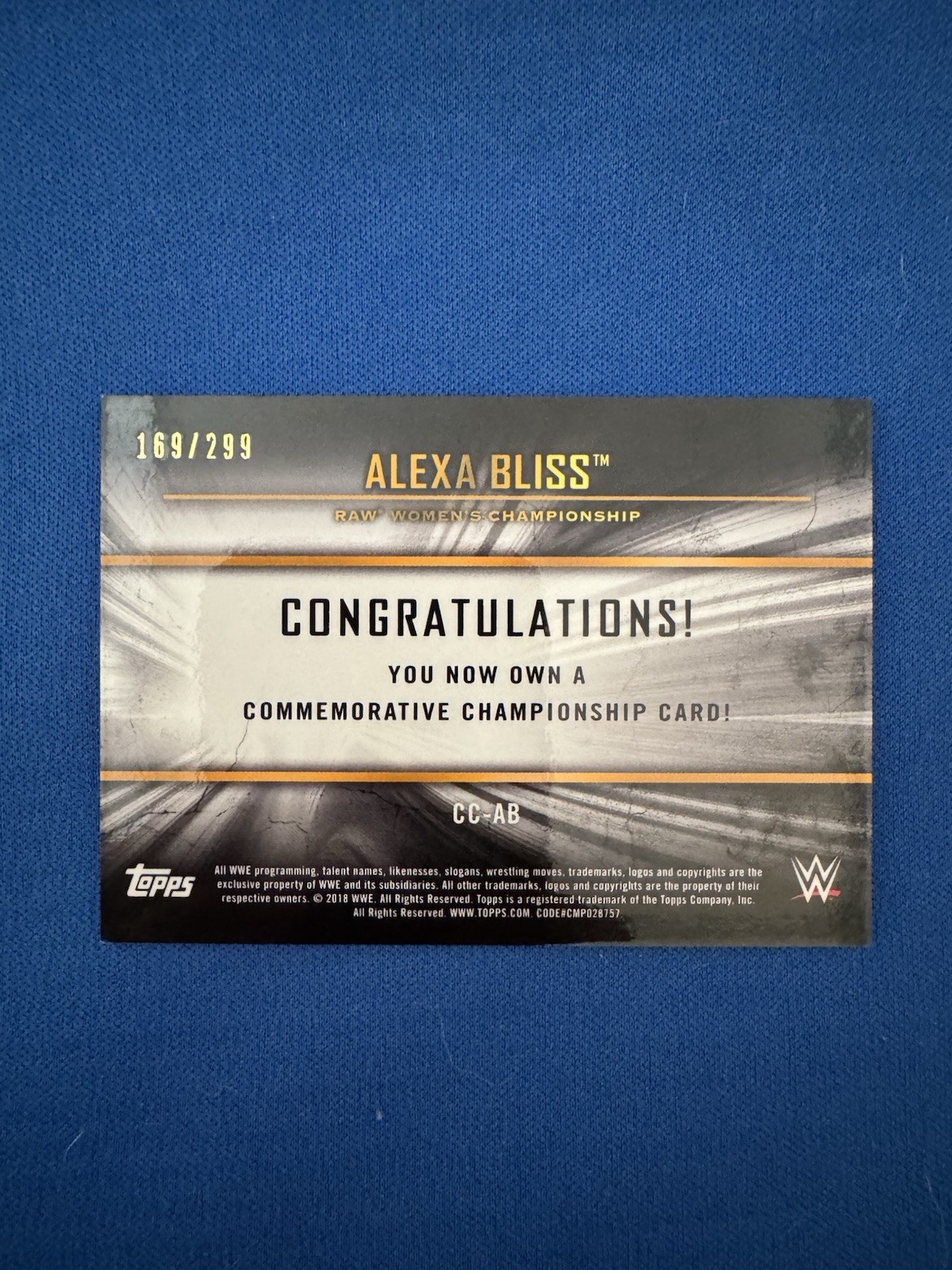 2018 Topps WWE Alexa Bliss Commemorative Championship Medallion /199 Red view 2