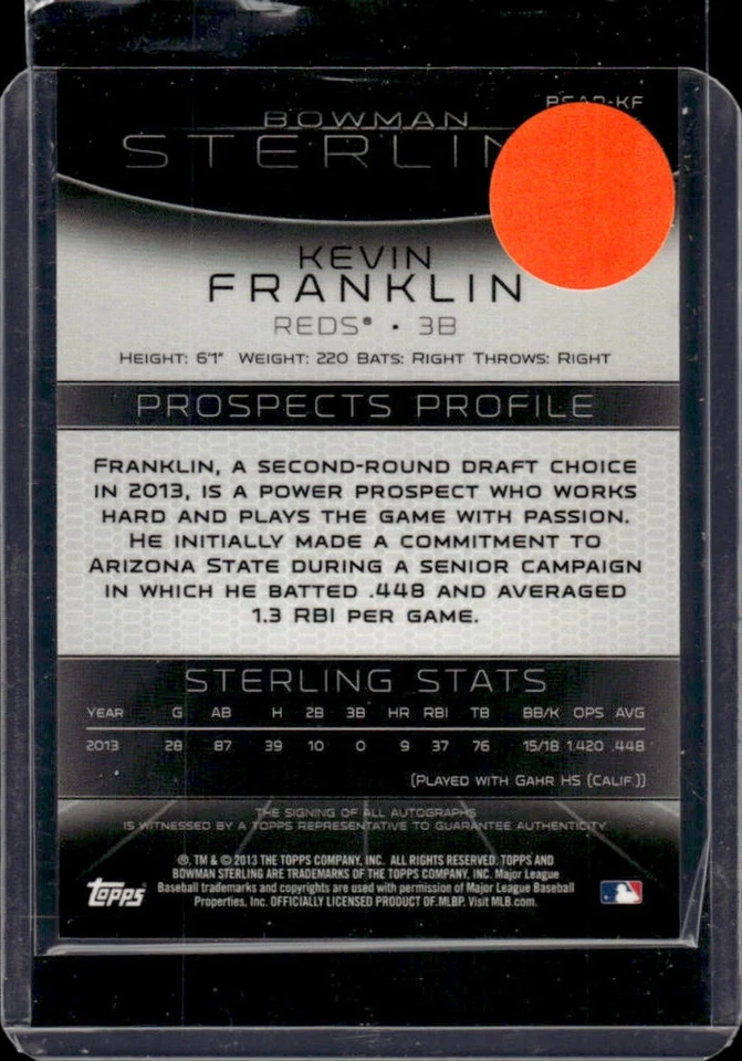 2013 Bowman Sterling Kevin Franklin Prospect Auto #BSAP-KF Reds - Image 2 of 2