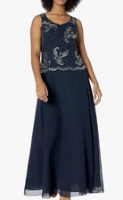 J Kara Mother of the Bride Beaded Jacket Dress Size 16 Navy Blue No Jacket