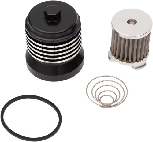 PC Racing Flo Spin On Stainless Steel Oil Filter Black with Polished PCS4BC - Picture 2 of 4