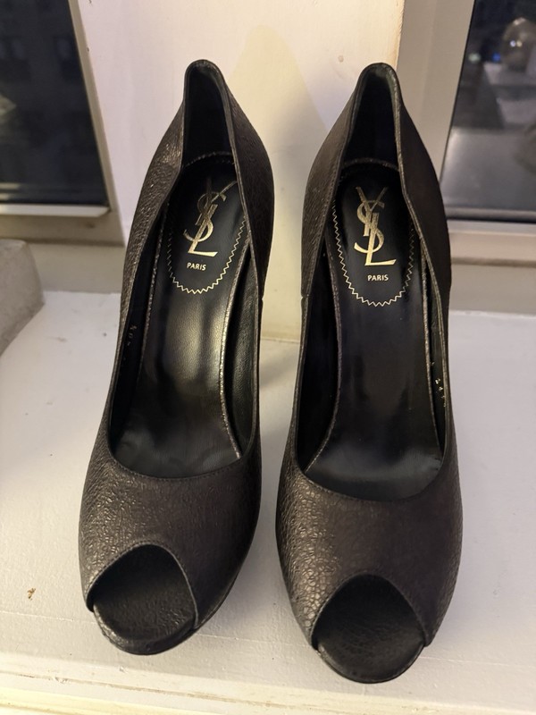 Saint Laurent Paris Women’s Black Suede Platform Peep Toe Stiletto 10