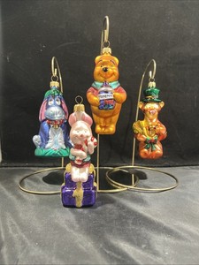 Disney Store WINNIE THE POOH Hand Blown Glass Ornaments Set of 4 - New