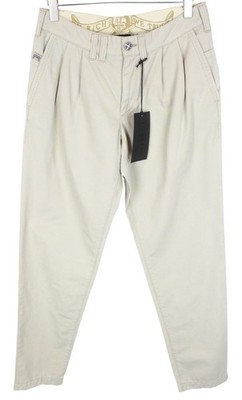 Richmond Herren Hose 48 Beige Plissiert Vorne Schlitz Taschen Freizeit