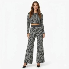Zara Zebra Print Gray High Waisted Flared Leg Alpaca Wool Blend Pants S New
