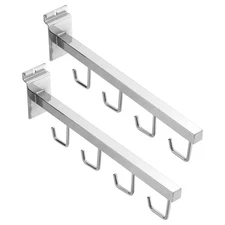 2 Pack Slat Wall Clothes Hangers, 12 Inch Waterfall Rack Slat Wall Hooks, Silver
