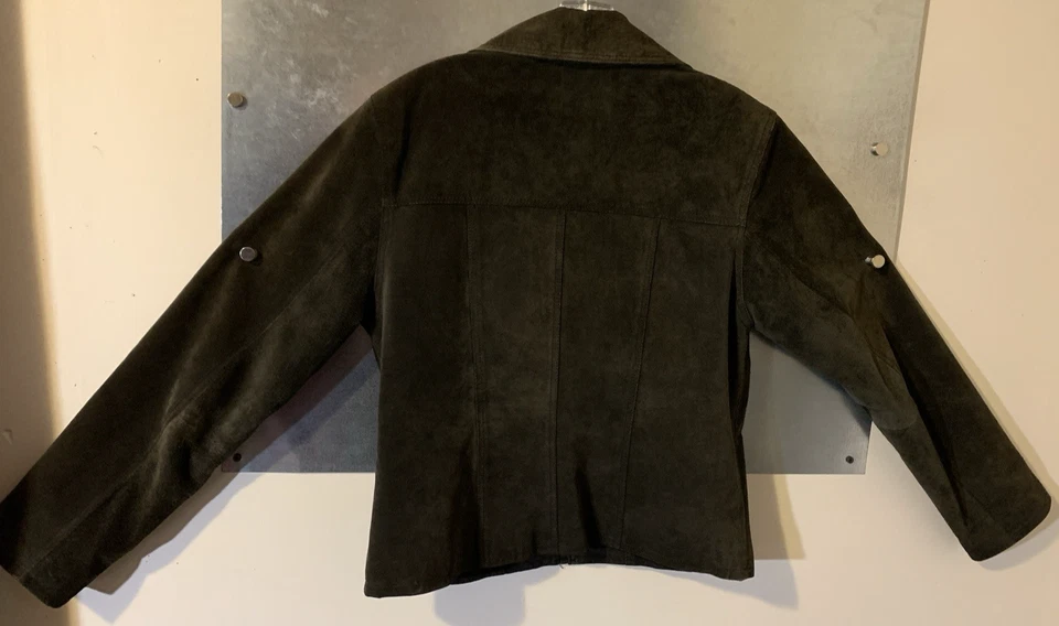 Chaqueta M Express Bleus Cuero Gamuza Real Verde Oscuro Cremallera Completa Bolsillos con Solapa a Presión Foto 4 de 4