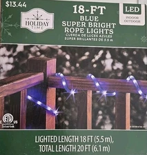 Holiday Time - 18 Ft Blue Super Bright LED Rope Lights Christmas. NEW