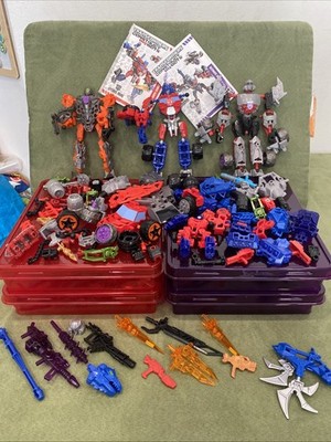 Transformers Construct-Bots Lot Of Figures, Parts, Weapons, Dino, Containers
