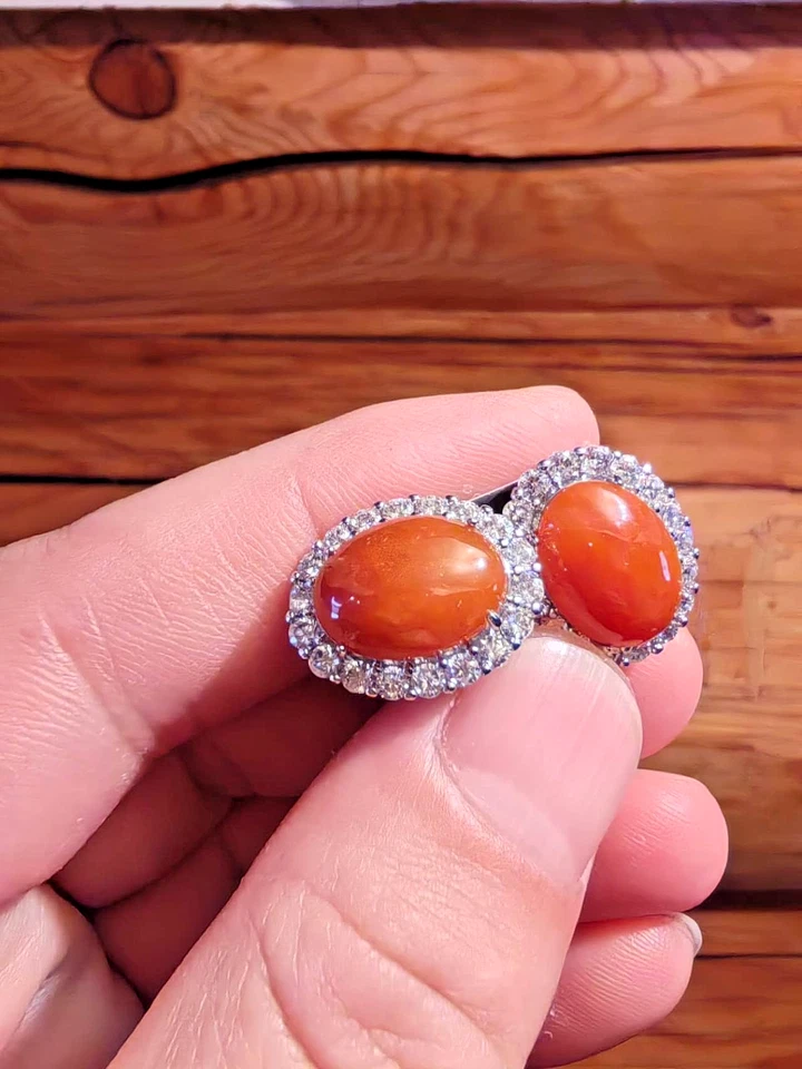 $350+ GRAN NARANJA JADE Hoja de Jadeíta Colgantes Plata 925 Pendientes con Incrustación de Diamantes Foto 3 de 4