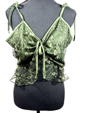 ROMWE Lace Tie Front Cami Top 1XL Fairycore Green Babydoll Coquette