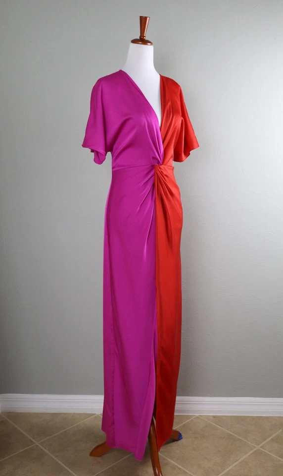 Maxi Vestido BOSTON APROPIADO NUEVO CON ETIQUETAS $108 Dos Tonos Bloque de Color Ranura Anudado Talla 8 Foto 2 de 4