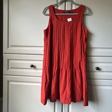 NWT Lauren Ralph Lauren Coral Orange Pleated Sleeveless Shift Mini Dress Size 10