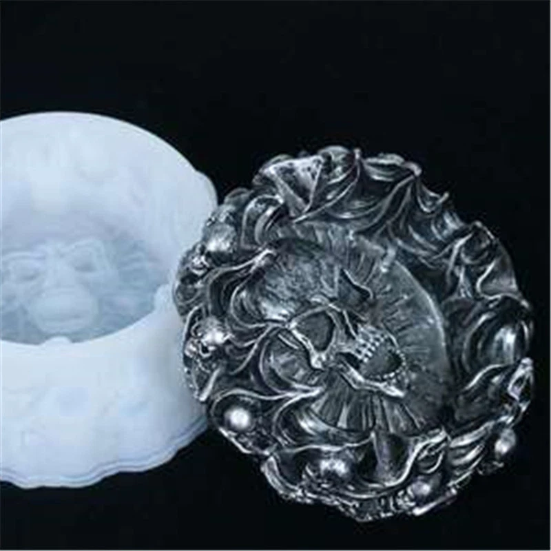 Moldes de cenicero de calavera 3D hágalo usted mismo artesanía hormigón cemento cenicero molde de silicona Foto 4 de 4