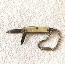 Vintage Keychain Mini Pocket Knife Faux Mother Of Pearl Key Fob Ring MADE IN USA