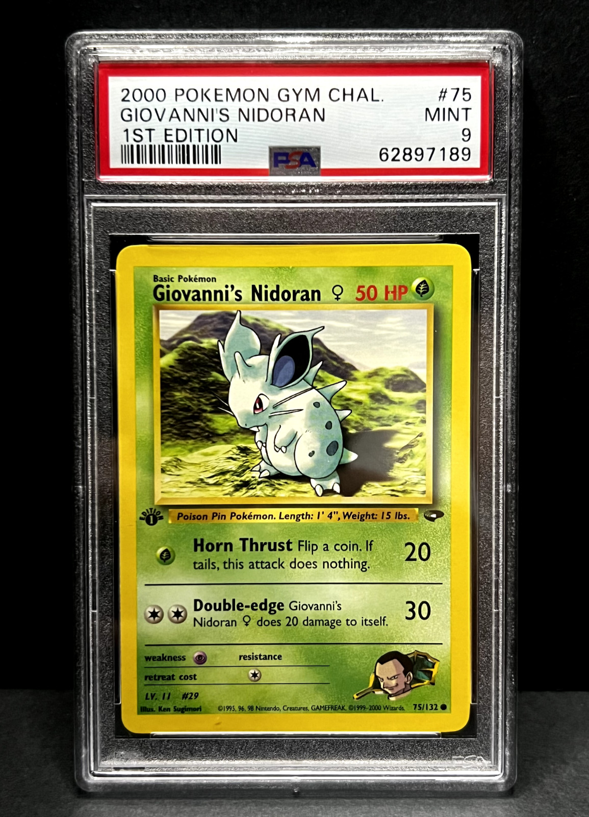 2000 Pokemon TCG 1st Edition Giovanni's Nidoran 75/132 Gym Challenge PSA 9 Mint