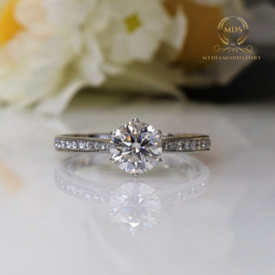 Moissanite Solitaire Engagement Ring Solid 14K White Gold 1.50 Carat Round Cut