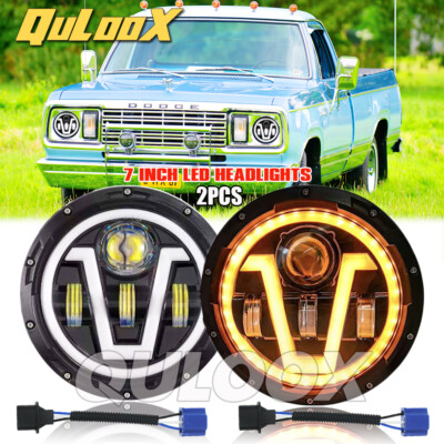 7Inch Round LED Headlight Hi-Lo Beam cool white For Dodge D100 D150 D200 D300