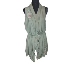 Standard Grace Embroidered Rose Vest Tunic Drawstring Waist Women Size M -new