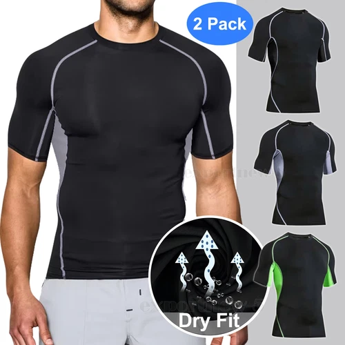 US Mens Breathable T Shirt Cool Dry Sports Running Performance Wicking Gym Top - Picture 1 of 24