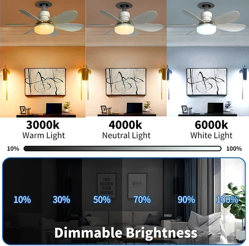 2-in-1 E27 Socket Fan Light with Remote Screw in Ceiling Fans LED Light Bulb Fan - Picture 5 of 12