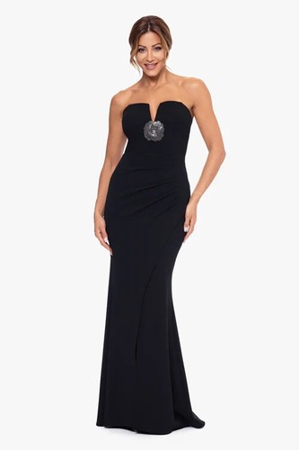 Xscape Black Juliana Rhinestone Strapless Scuba Gown Size 10 $278