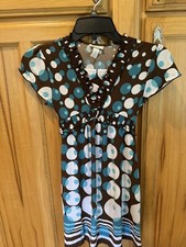 Limited Too Girls Brown And Blue Polka Dot Dress Size 10 NWT