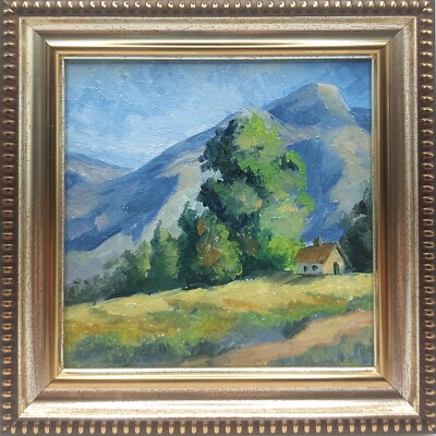#ad Original oil painting Rural landscape with a hut Miniature Gift Realism Size 4x4 $35.00