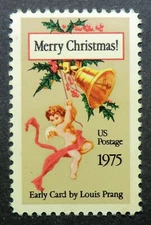 1580 MNH 1975 10c Christmas Louis Prang early card bells holly angel artist art
