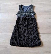 Dark Grey Glittery Sequinned Dress Frilled Short Party Evening Holiday UK6/8
