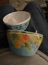 Pineapple And Coastal Theme Plastic Bowls For Summer Fun Set Of 4